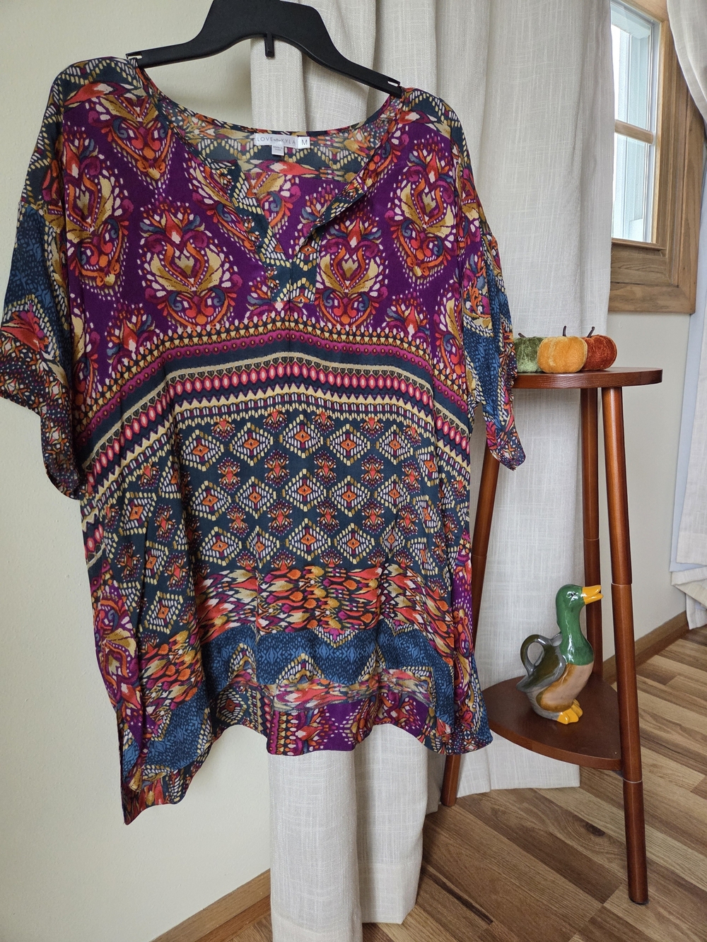 LOVE KYLA Boho Tapestry Print Relaxed V-Neck Tunic Blouse - Size M
